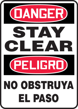 Bilingual OSHA Danger Safety Sign - Stay Clear 14" x 10" Dura-Plastic 1/Each - SBMEQM078XT