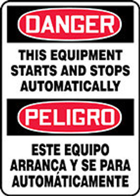 Bilingual OSHA Danger Safety Sign: This Equipment Starts And Stops Automatically 14" x 10" Aluma-Lite 1/Each - SBMEQM088XL