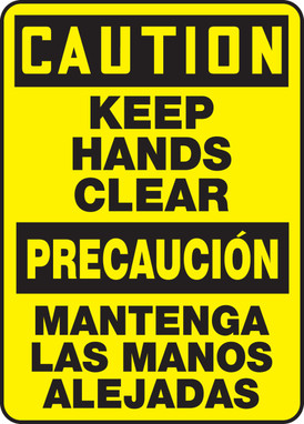 Bilingual OSHA Caution Safety Sign - Keep Hands Clear 14" x 10" Aluma-Lite 1/Each - SBMEQM623XL