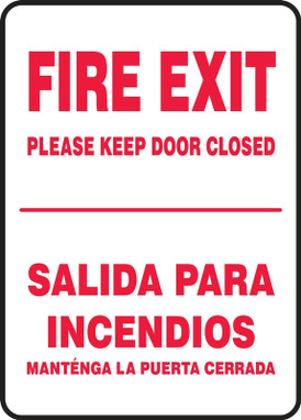 Bilingual Safety Sign: Fire Exit - Please Keep Door Closed 14" x 10" Dura-Plastic 1/Each - SBMEXT409XT