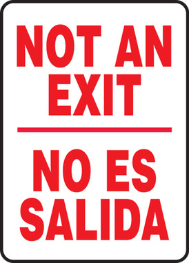 Bilingual Spanish Safety Sign - Not An Exit / No Es Salida 14" x 10" Dura-Plastic 1/Each - SBMEXT911XT