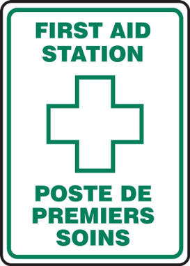 Bilingual Safety Sign: First Aid Station Bilingual - Spanish/English 14" x 10" Plastic 1/Each - SBMFSR504VP