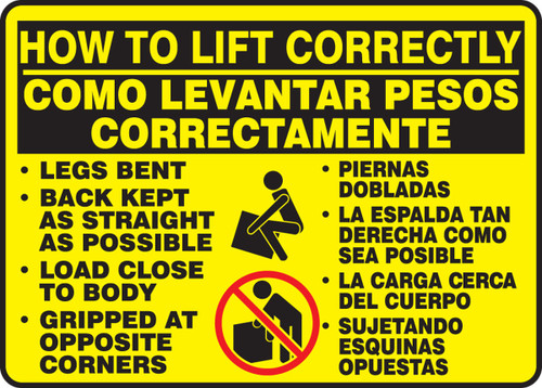 Bilingual Safety Sign: How To Lift Correctly 10" x 14" Aluma-Lite 1/Each - SBMGSH501XL