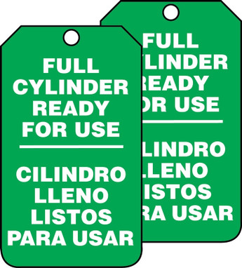 Cylinder Status Bilingual Safety Tag: Full Cylinder Ready For Use RP-Plastic - SBMGT203PTP