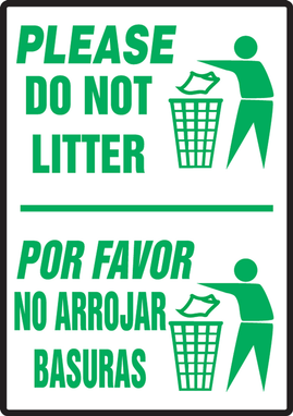 Bilingual Safety Sign: Please Do Not Litter 14" x 10" Aluminum 1/Each - SBMHSK966VA