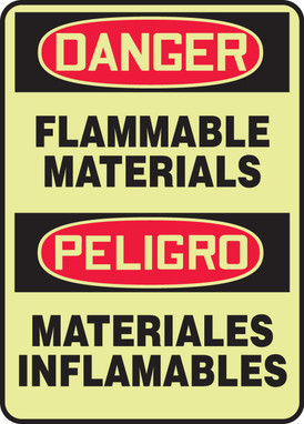 Glow-in-the-Dark Bilingual OSHA Danger Safety Sign: Flammable Materials 14" x 10" Lumi-Glow Flex 1/Each - SBMLCH108GF