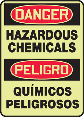 OSHA Danger Bilingual Safety Sign: Hazardous Chemicals / Químicos Peligrosos 14" x 10" Lumi-Glow Plastic 1/Each - SBMLCH109GP