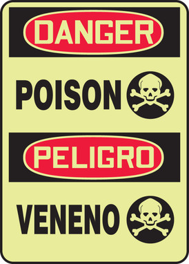 Bilingual Glow-In-The-Dark OSHA Danger Safety Sign: Poison 14" x 10" Lumi-Glow Flex 1/Each - SBMLCH110GF