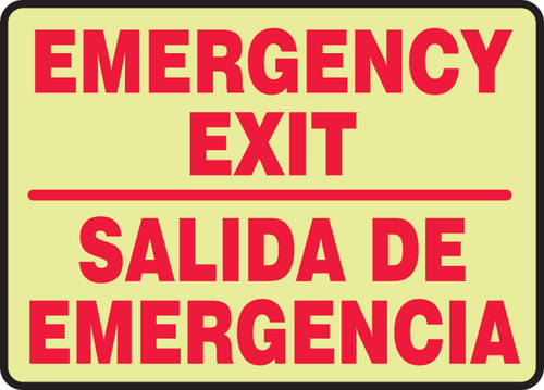 Bilingual Glow-In-The-Dark Safety Sign: Emergency Exit 10" x 14" Lumi-Glow Plastic 1/Each - SBMLEX578MGP