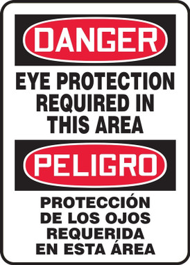 Bilingual Spanish OSHA Danger Safety Sign: Eye Protection Required In This Area 20" x 14" Aluminum 1/Each - SBMPPA007VA