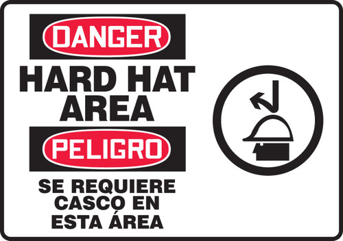 Bilingual OSHA Danger Safety Sign: Hard Hat Area 14" x 20" Dura-Plastic 1/Each - SBMPPA101MXT
