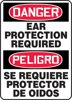 Bilingual OSHA Danger Safety Sign: Ear Protection Required 14" x 10" Adhesive Vinyl 1/Each - SBMPPA107VS