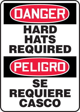 Bilingual OSHA Danger Safety Sign: Hard Hats Required 14" x 10" Adhesive Vinyl 1/Each - SBMPPA108VS