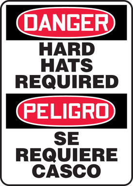 Bilingual OSHA Danger Safety Sign: Hard Hats Required 14" x 10" Dura-Plastic 1/Each - SBMPPA108XT