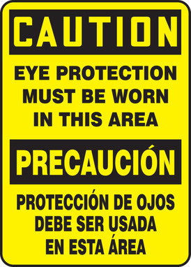Bilingual OSHA Caution Safety Sign: Eye Protection Must Be Worn In This Area 20" x 14" Plastic 1/Each - SBMPPA607VP