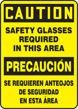 Bilingual OSHA Caution Safety Sign: Safety Glasses Required In This Area 14" x 10" Plastic 1/Each - SBMPPA617VP