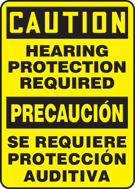 Bilingual Spanish OSHA Caution Safety Sign: Hearing Protection Required 14" x 10" Aluminum 1/Each - SBMPPA630VA