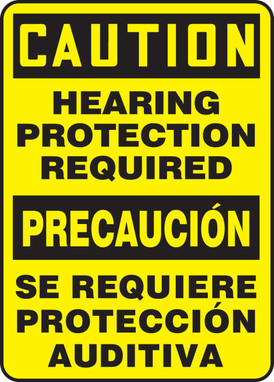 Bilingual Spanish OSHA Caution Safety Sign: Hearing Protection Required 14" x 10" Dura-Plastic 1/Each - SBMPPA630XT