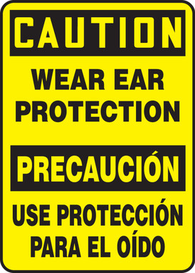 Bilingual OSHA Caution Safety Sign: Wear Ear Protection 14" x 10" Aluminum 1/Each - SBMPPA631VA