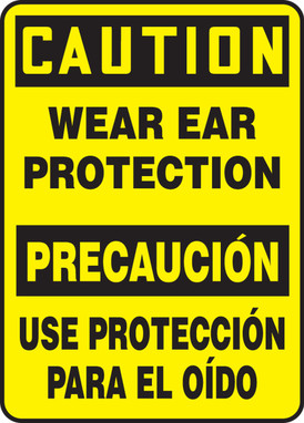 Bilingual OSHA Caution Safety Sign: Wear Ear Protection 14" x 10" Dura-Plastic 1/Each - SBMPPA631XT