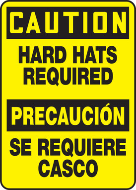 Bilingual OSHA Caution Safety Sign: Hard Hats Required 14" x 10" Accu-Shield 1/Each - SBMPPA640XP