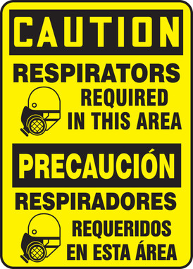 Bilingual OSHA Caution Safety Sign: Respirators Required In This Area 14" x 10" Aluminum 1/Each - SBMPPA652VA