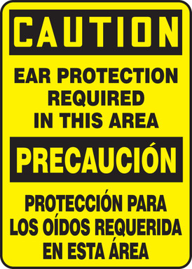 Bilingual OSHA Caution Safety Sign: Ear Protection Required In This Area 20" x 14" Plastic 1/Each - SBMPPA661VP