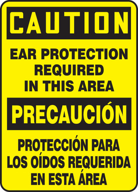 Bilingual OSHA Caution Safety Sign: Ear Protection Required In This Area 20" x 14" Adhesive Vinyl 1/Each - SBMPPA661VS