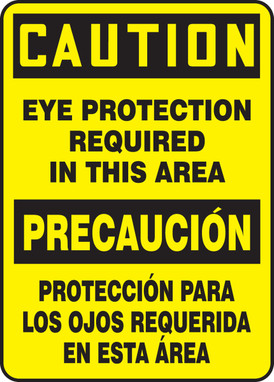 Bilingual OSHA Caution Safety Sign: Eye Protection Required In This Area 20" x 14" Aluminum 1/Each - SBMPPA663VA