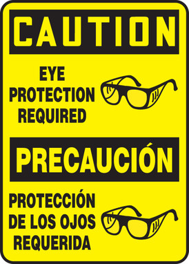 Bilingual Spanish OSHA Caution Safety Sign: Eye Protection Required 20" x 14" Adhesive Dura-Vinyl 1/Each - SBMPPA664XV