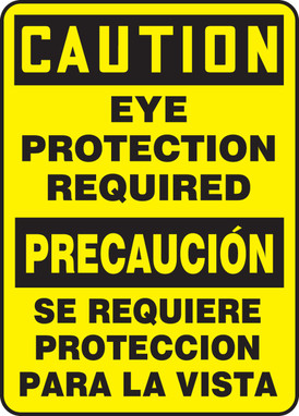 Bilingual Spanish OSHA Caution Safety Sign: Eye Protection Required 20" x 14" Plastic 1/Each - SBMPPA667VP