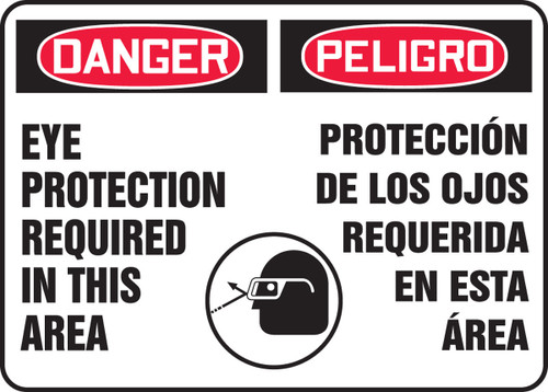 Bilingual Spanish OSHA Danger Safety Sign: Eye Protection Required In This Area 10" x 14" Plastic 1/Each - SBMPPE138VP