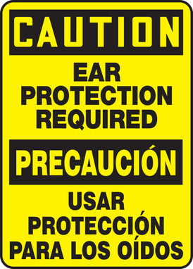 Bilingual OSHA Caution Safety Sign: Ear Protection Required 14" x 10" Aluminum 1/Each - SBMPPE616VA