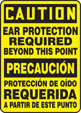 Bilingual OSHA Caution Safety Sign: Ear Protection Required Beyond This Point 14" x 10" Adhesive Vinyl 1/Each - SBMPPE632VS
