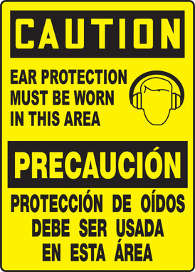 Spanish (Mexican) Bilingual OSHA Caution Safety Sign: Ear Protection Must Be Worn In This Area 14" x 10" Dura-Fiberglass 1/Each - SBMPPG601XF
