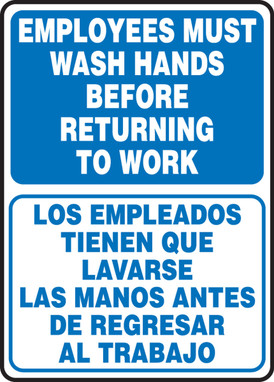 Bilingual Safety Sign: Employees Must Wash Hands Before Returning To Work 14" x 10" Aluminum 1/Each - SBMRST579VA
