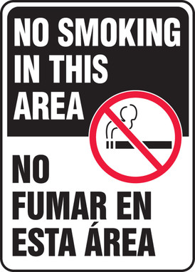 Spanish Bilingual Smoking Control Sign: No Smoking In This Area 14" x 10" Dura-Plastic 1/Each - SBMSMG531XT