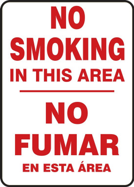 Spanish Bilingual Smoking Control Sign: No Smoking - This Area 14" x 10" Aluminum 1/Each - SBMSMK401VA