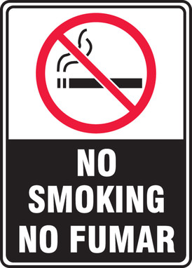 Spanish Bilingual Smoking Control Sign: No Smoking - No Fumar (Black/White) 10" x 7" Aluminum - SBMSMK509VA