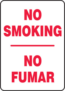 Spanish Bilingual Smoking Control Sign: No Smoking 14" x 10" Adhesive Vinyl 1/Each - SBMSMK545VS