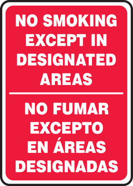 Bilingual Smoking Control: No Smoking Except In Designated Areas (English, Español) 14" x 10" Accu-Shield 1/Each - SBMSMK598XP