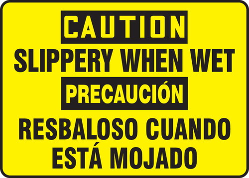 Bilingual OSHA Caution Safety Sign: Slippery When Wet 10" x 14" Plastic 1/Each - SBMSTF642MVP