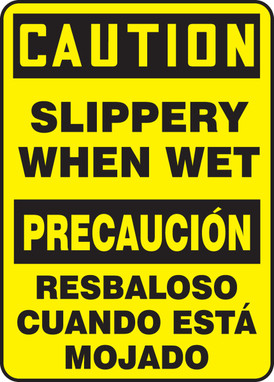 Bilingual OSHA Caution Safety Sign: Slippery When Wet 14" x 10" Accu-Shield 1/Each - SBMSTF642XP