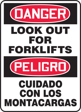 Bilingual OSHA Danger Sign: Look Out For Forklifts 14" x 10" Plastic 1/Each - SBMVHR110VP