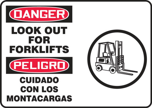 Bilingual OSHA Danger Sign: Look Out For Forklifts 7" x 10" Aluminum 1/Each - SBMVHR126MVA