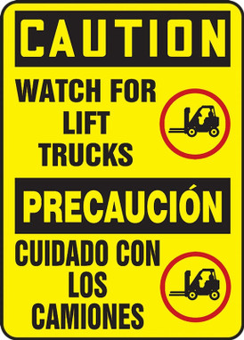 Bilingual OSHA Caution Safety Sign: Watch For Lift Trucks 14" x 10" Aluma-Lite 1/Each - SBMVHR684XL