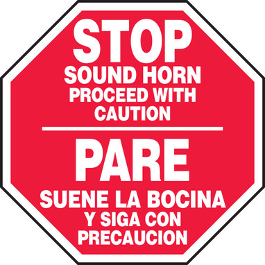 Bilingual Safety Sign: Sound Horn - Proceed with Caution 18" Octagon Plastic 1/Each - SBMVTR503VP