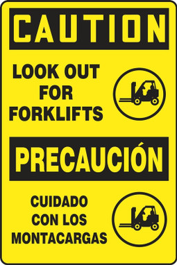 Bilingual OSHA Caution Safety Sign: Look Out For Forklifts 18" x 12" Aluma-Lite 1/Each - SBMVTR605XL