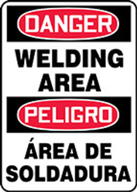 Spanish Bilingual OSHA Danger Safety Sign: Welding Area 14" x 10" Adhesive Dura-Vinyl 1/Each - SBMWLD017XV