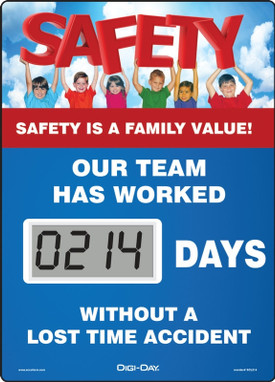 Mini Digi-Day Electronic Scoreboards: Safety Is A Family Value - Our Team Has Worked _ Days Without A Lost Time Accident 14" x 10" 1/Each - SCL214